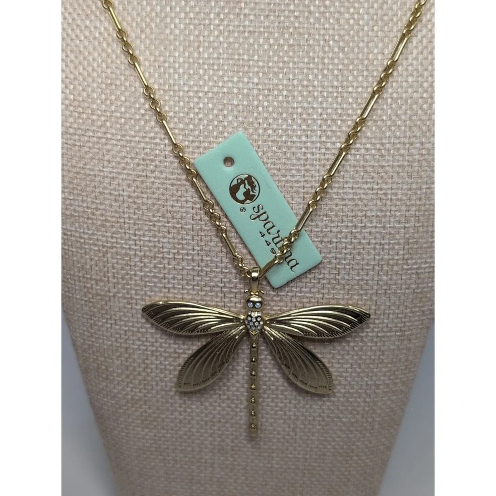 Spartina 449 Gold Tone Dragonfly Rhinestone Necklace